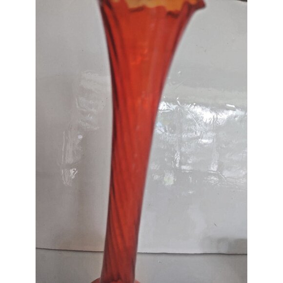Vintage Murano Art Glass Long Stem Vase Orange Swirl 12" Tall - Picture 11 of 11